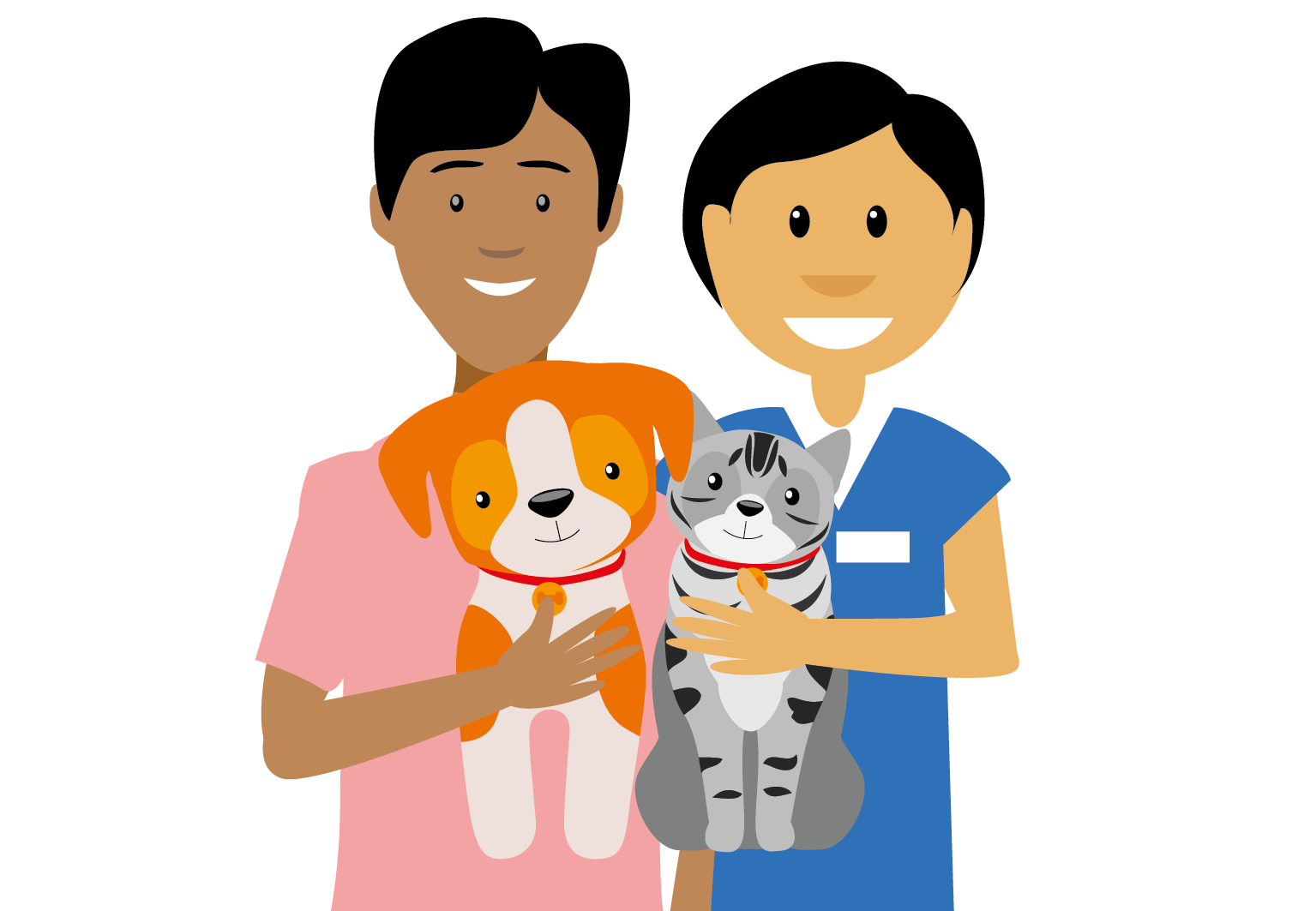 Vet and nurse holding dog and cat